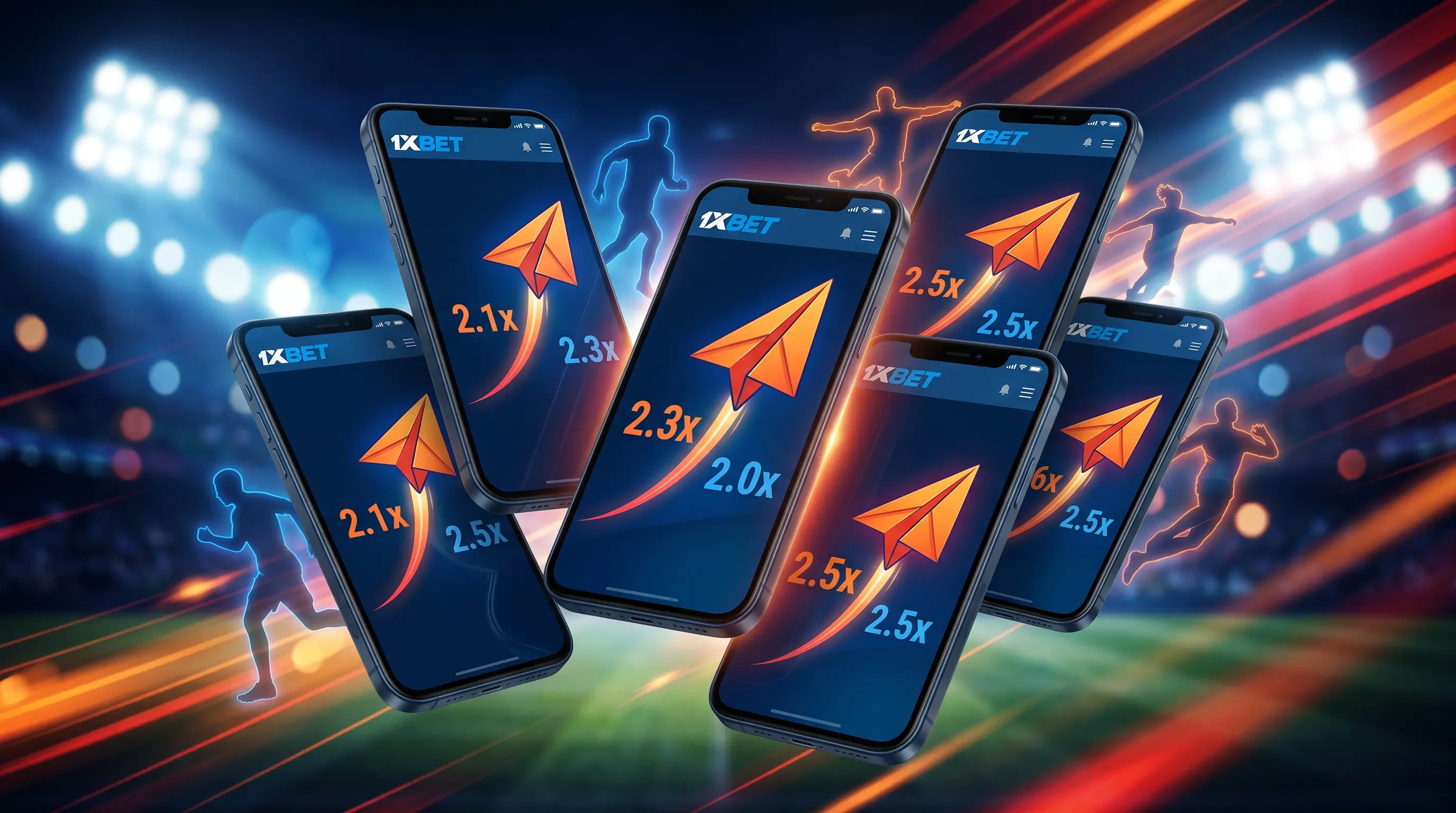 Several smartphone screens showing the same climbing multiplier, illustrating live community play and does 1xbet have aviator.