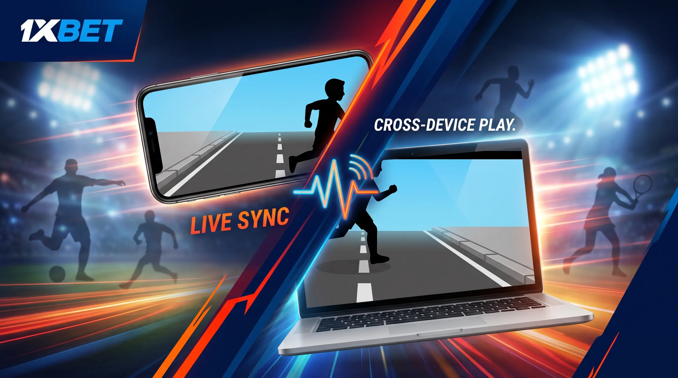 Signal-wave icon beside a road-crossing silhouette on phone and laptop, illustrating real-time play of chicken road online.