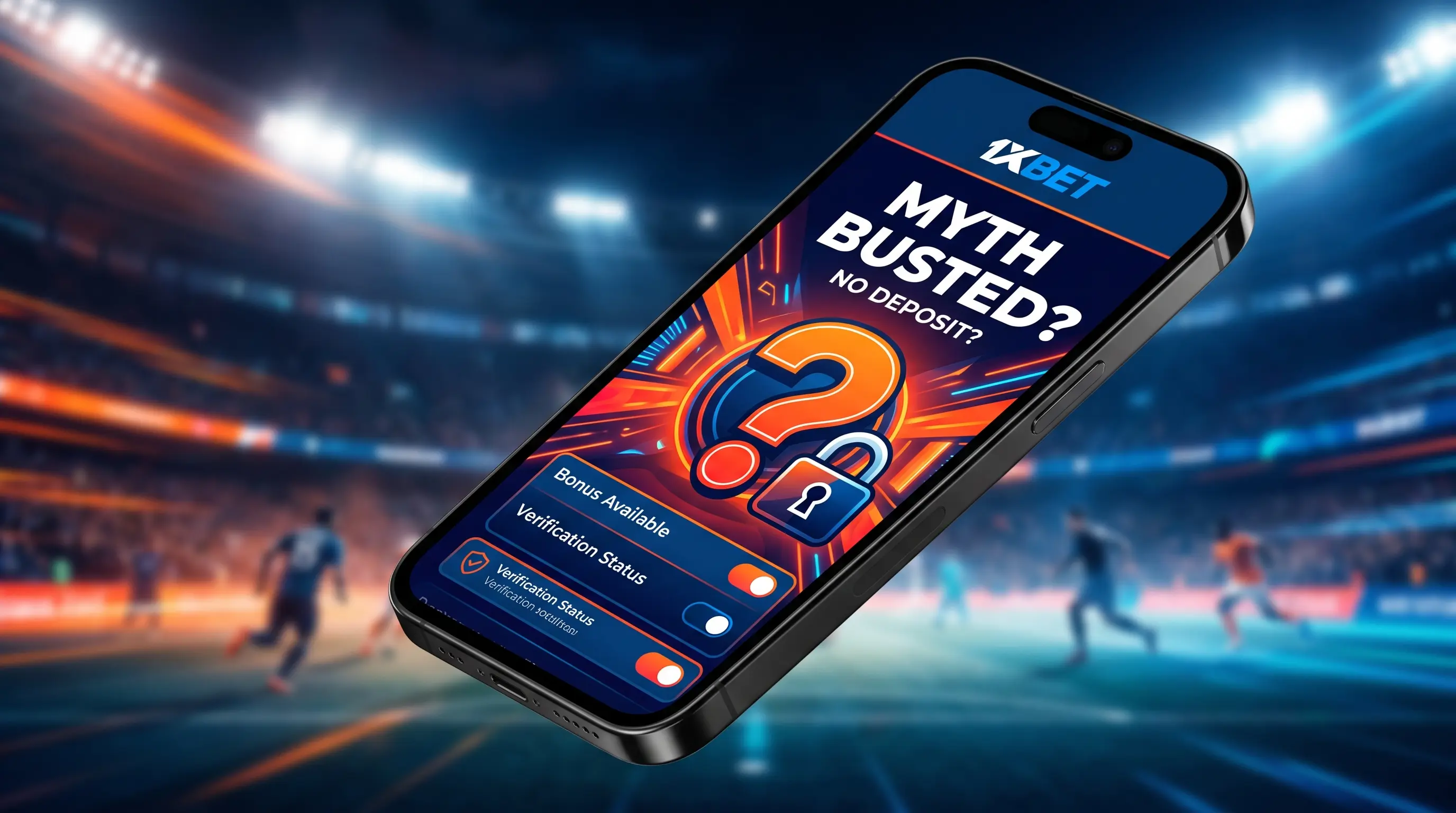 Smartphone with a question-mark graphic, illustrating the truth about a 1xbet no deposit bonus code.